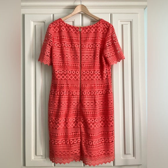 Antonio Melani Coral Eyelet Designed Short Sleeved Zip Up Shift Dress Size 14 - Picture 3 of 5